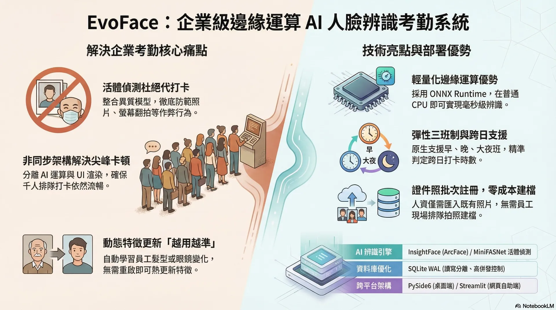 EvoFace：企業級邊緣運算 AI 臉部辨識考勤系統